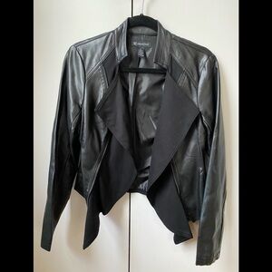 INC Black faux leather and knit jacket